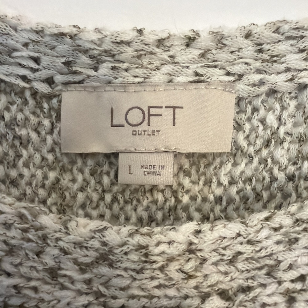 LOFT Outlet Knit Pullover Top Sweater Size L Gray Ivory 3/4 Career Cotton Blend - Picture 7 of 16
